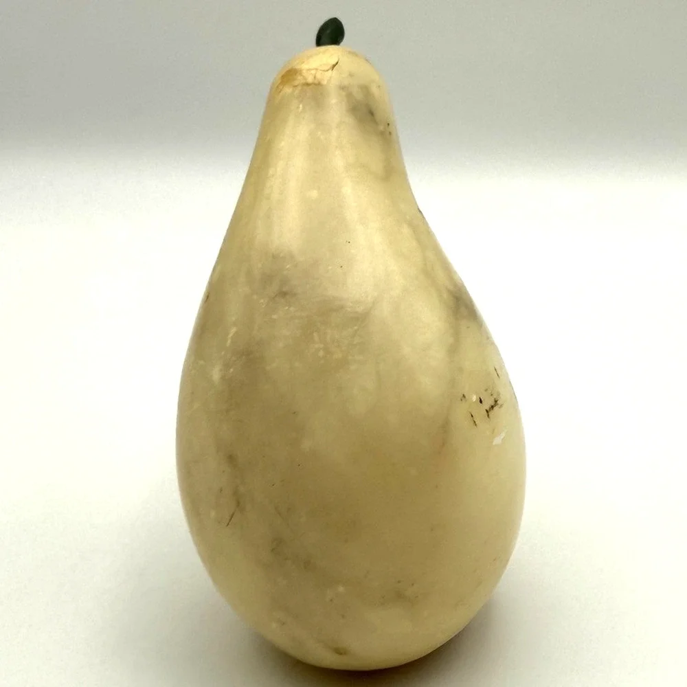 Alabaster Stone Fruit Pear Realistic Hand Carved Marbled Vintage Figurine 4